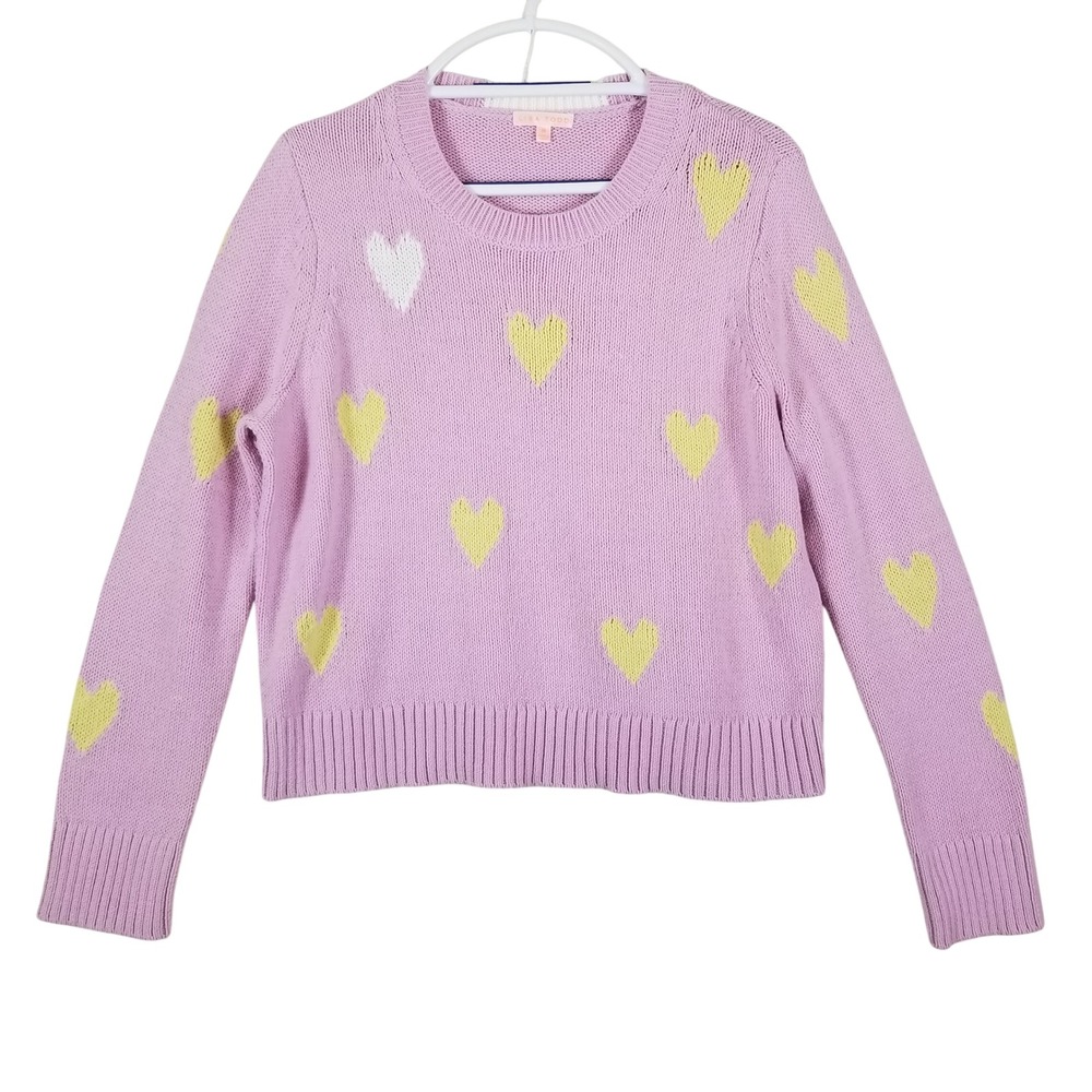 Lisa Todd Womens Heart Intarsia Knit Sweater Purple Yellow Cotton Blend Medium - Picture 1 of 7